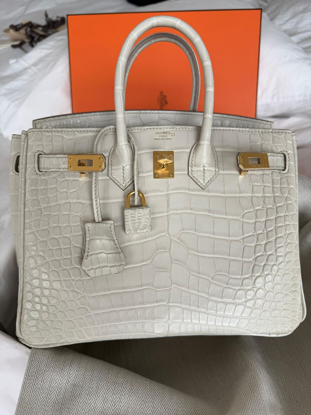 Hermes Birkin 25 Beton Matte Alligator Gold hardware