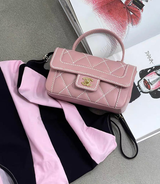 chanel vintage pink mini handbag gold