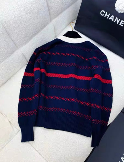 Chanel 21C Navy Blue, Ecru & Red Pullover size 34