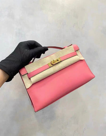 Hermes Rose Lipstick Swift Leather Gold Hardware Kelly Pochette