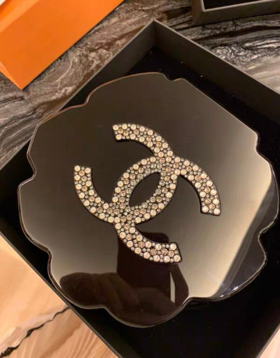 Chanel Strass and Resin Camellia Evening Clutch Bag Silver