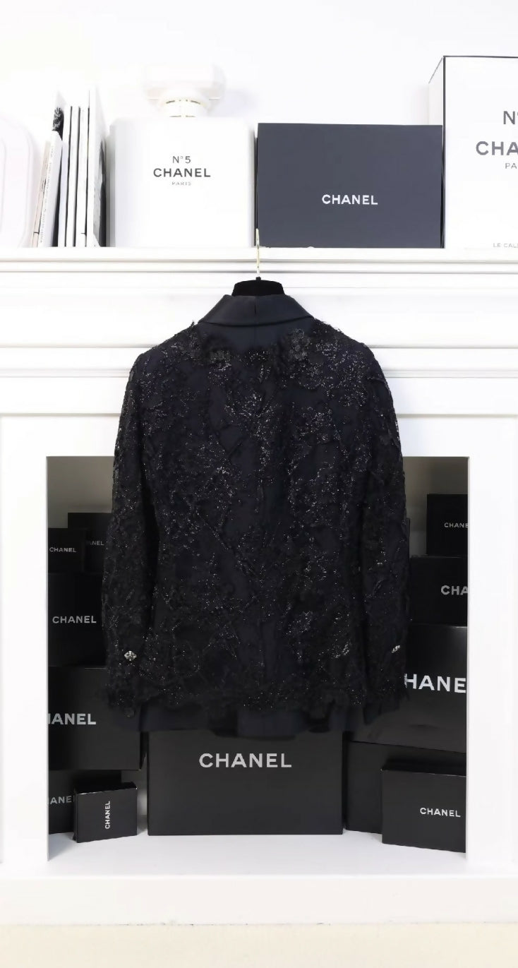 Chanel 2012 Black Lace Floral Blazer
