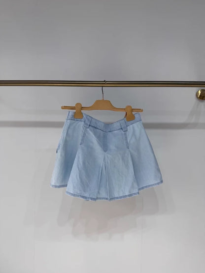 Miu Miu light blue distressed denim skirt