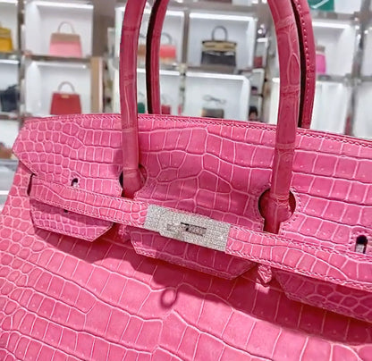 Hermes Birkin 35 Crocodile Porosus white gold with diamonds bag