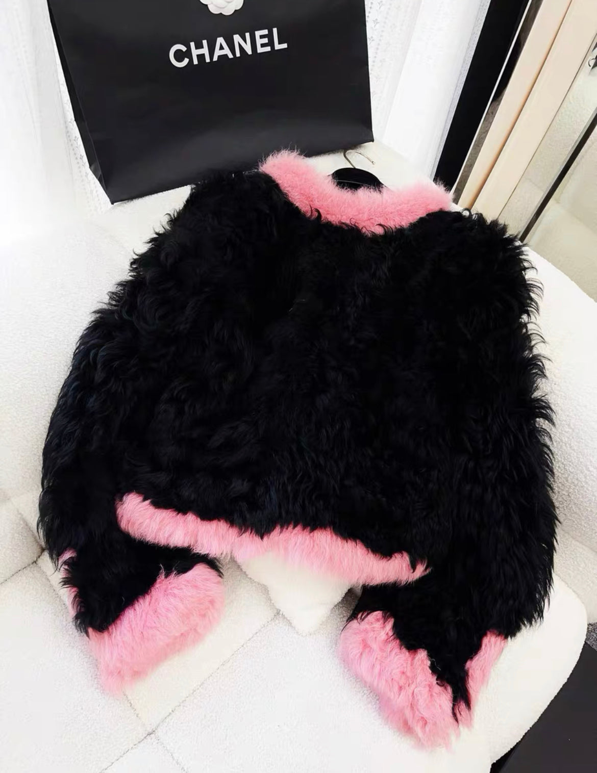 Chanel 21K black & pink fur jacket size 36