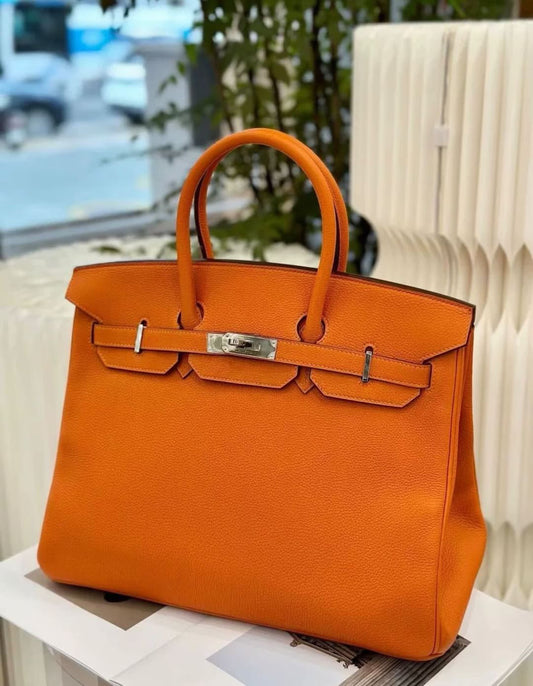 Hermes Birkin 35 Orange Togo Leather Palladium Hardware