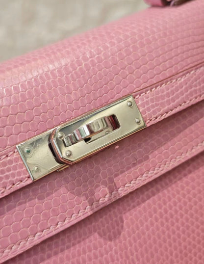 Hermes Kelly 25 pink bubblegum lizard leather palladium hardware