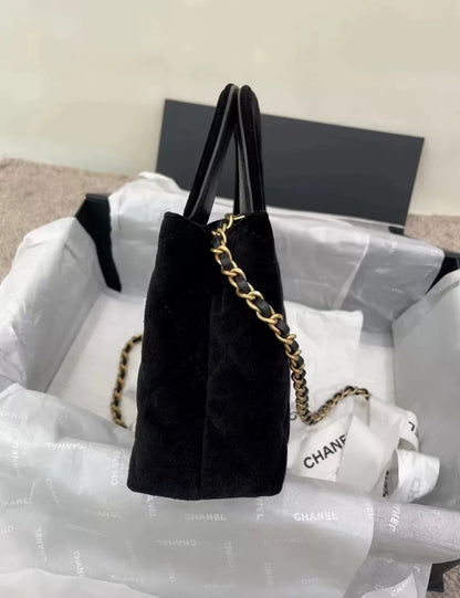 Chanel Kelly Black Velvet brushed gold hardware large size