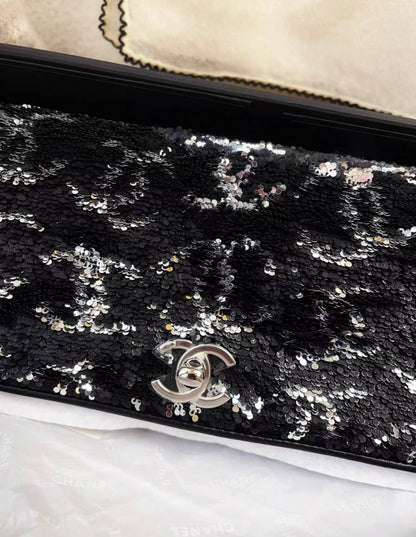 Chanel 23B Black Sequin Double CC flap bag