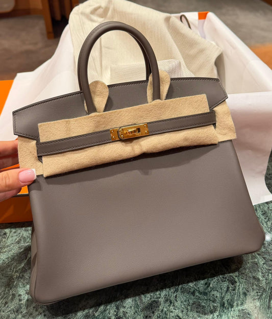 Hermes Birkin 25 Gris Etain Swift Gold hardware