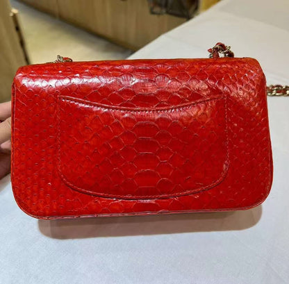 Chanel Red Classic Python Mini Rectangular Flap Bag