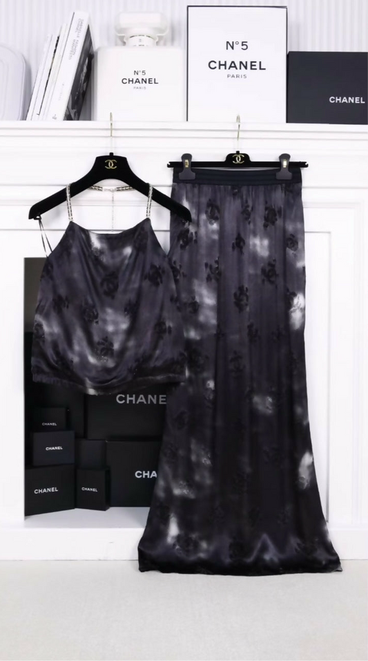 Chanel 22A Black Silk Skirt