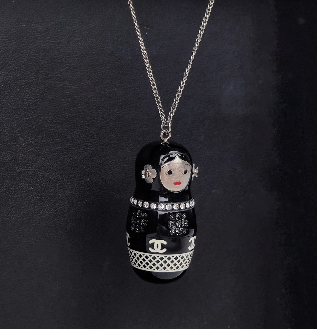 Chanel 09A Acrylic Diamond-Studded Russian Doll Pendant Necklace