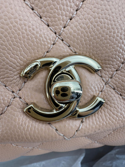 Chanel peach grained leather mini coco handle with light gold hardware