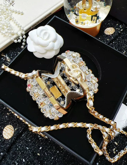 chanel 23C Rainbow Strass, Clear Crystal Embellished Micro Mini CC Evening Bag Gold Hardware