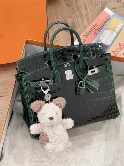 Hermès Birkin 25 emerald green shiny alligator leather with palladium hardware