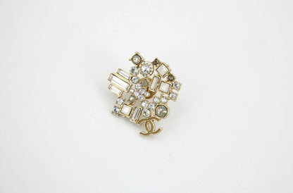 Chanel Vintage 10A Rhinestone Irregular Geometric Pattern Gold Brooch