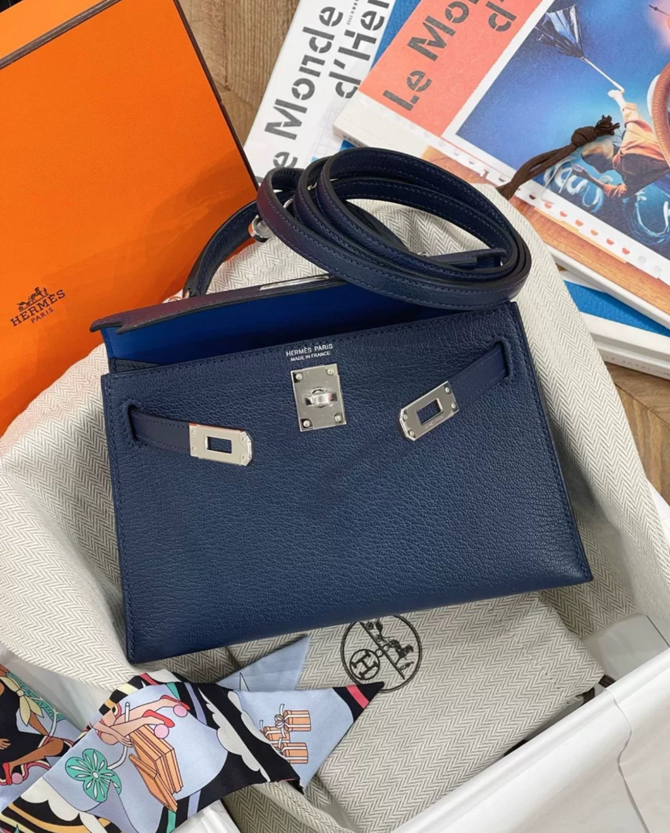 Hermes Mini Kelly Deep Bleu Epsom Leather with Palladium Hardware