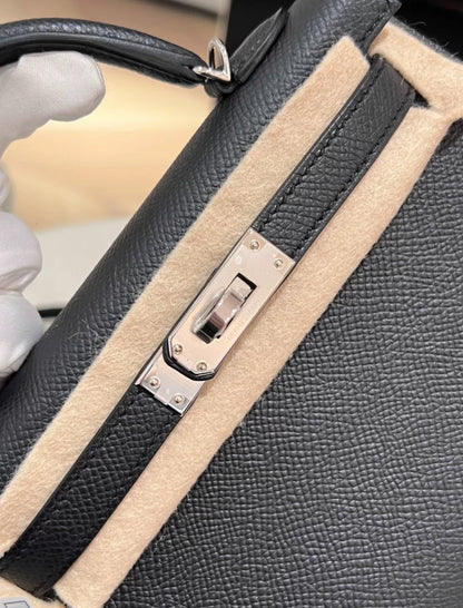 HERMES MINI KELLY BLACK EPSOM PALLADIUM HARDWARE