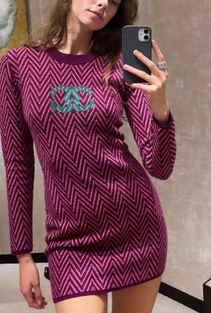 Chanel 21K Burgundy, Pink & Green Dress size 36