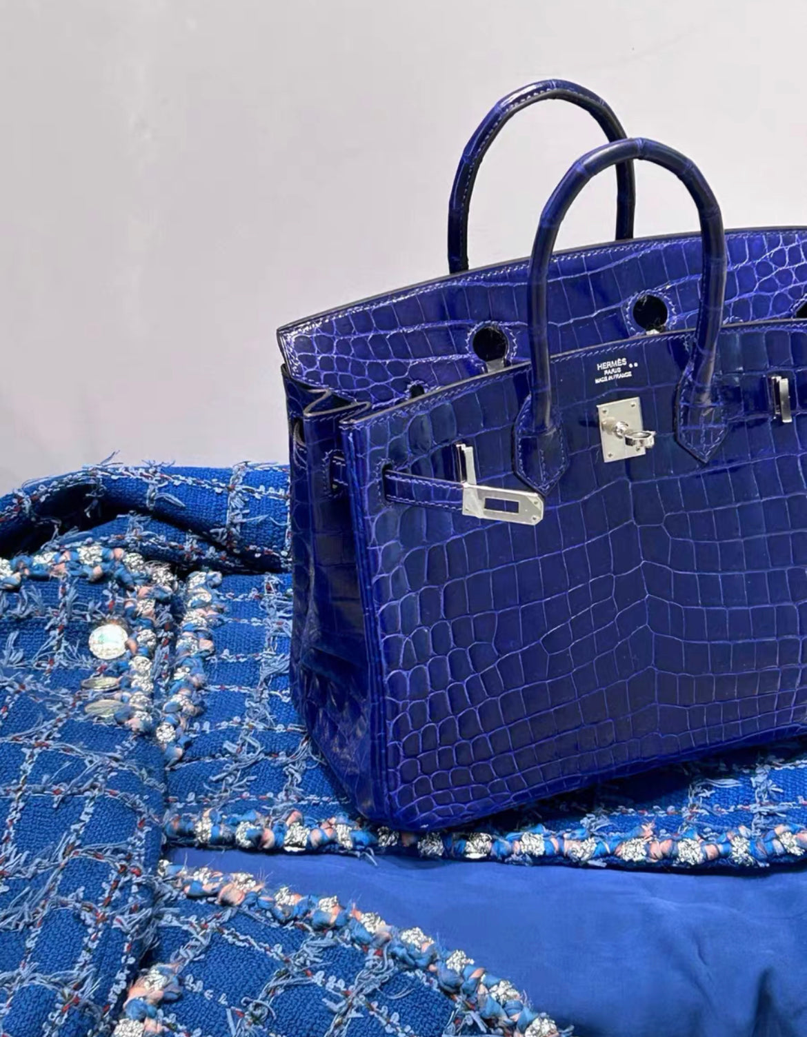 Hermès Birkin 25 Bleu Electric Shiny Niloticus Crocodile Palladium Hardware