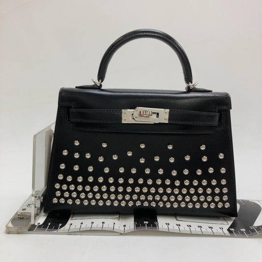 HERMÈS CLOUTÉ MINI KELLY 20 STUDDED BLACK BOX PALLADIUM HARDWARE