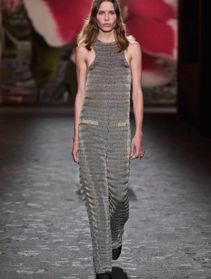 Chanel 24S Iridescent Gold and Silver Knit Jumpsuit