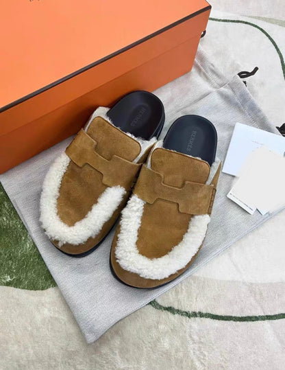 Hermès Go Mule Brown Teddy suede size 37.5