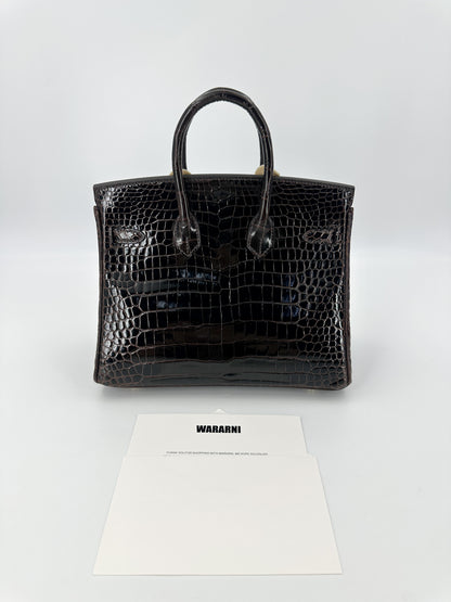 Hermes Birkin 25 Havane Shiny Porosus crocodile leather Gold hardware