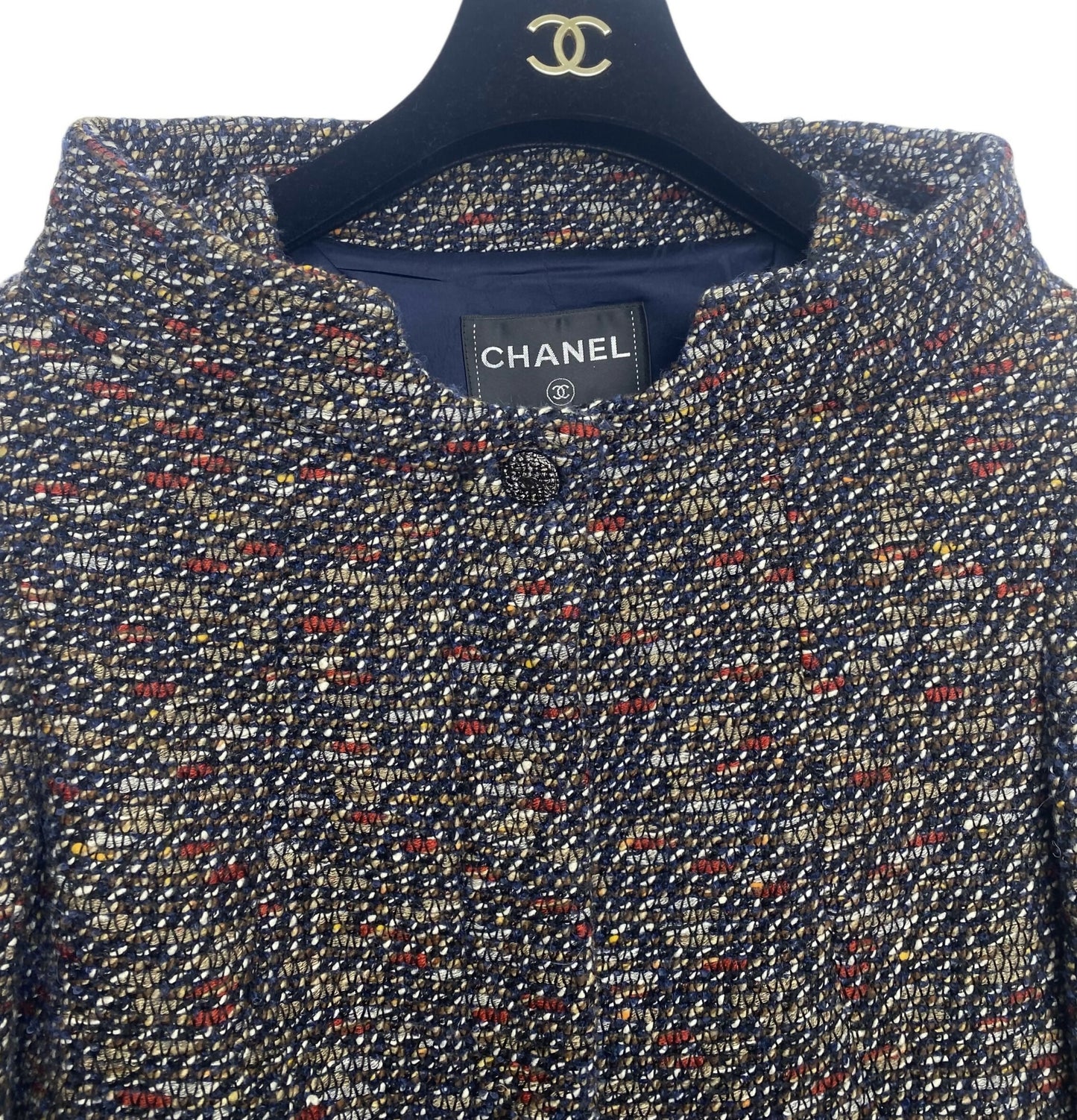 CHANEL 12A BOMBAY BLACK BROWN RED BEIGE NAVY TWEED JACKET FR 36