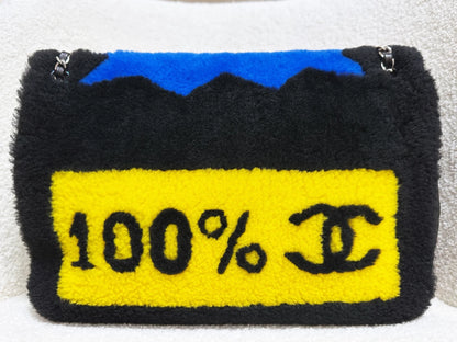Chanel 2018 Jumbo Classic Flap “Pop Art No.5” Bag, Shearling and Lambskin with Silver Hardware