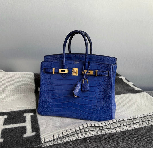 Hermès Birkin 25 Blue Electric Matte Alligator Gold Hardware