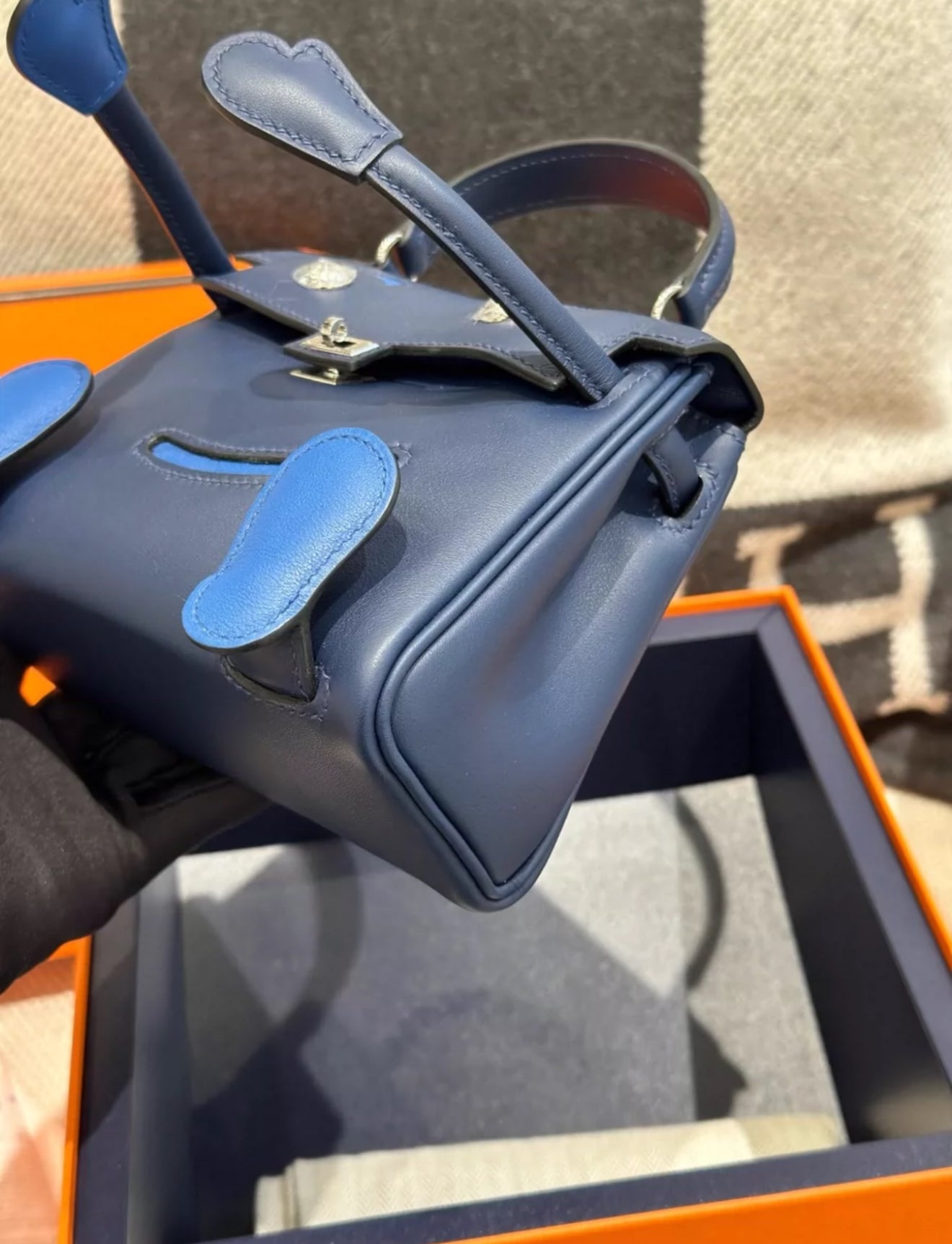 HERMÈS Limited Edition Kelly Doll Bleu Indigo Bleu Royal Swift Palladium hardware