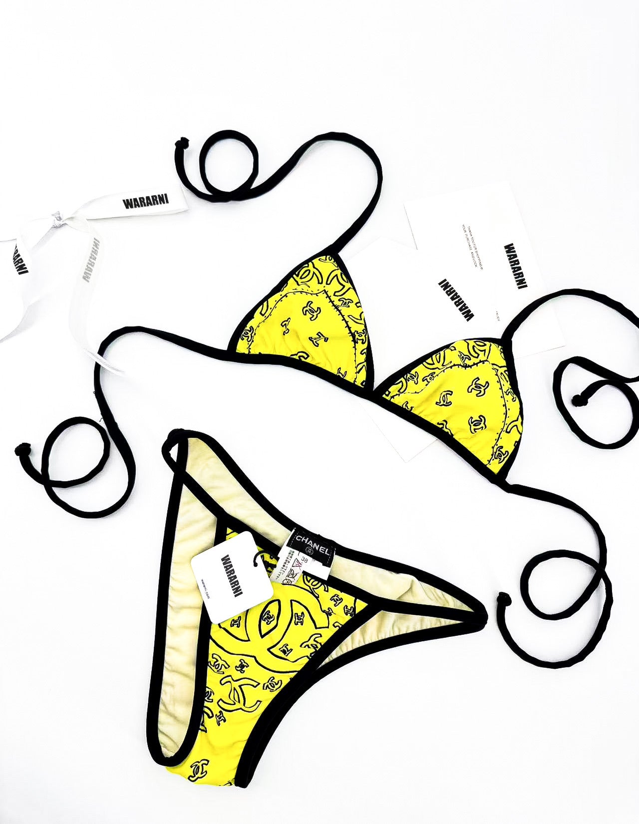 Chanel Spring/Summer 1994 Yellow Logo Bikini — Size 38 FR