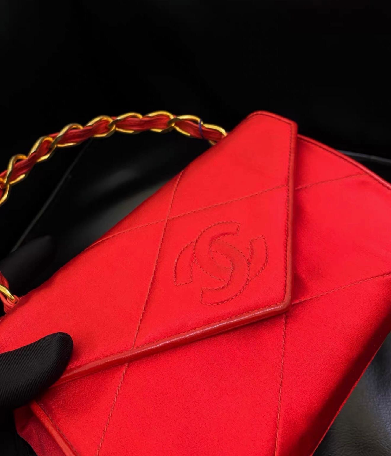 Chanel Vintage Red Satin Gold Handle bag