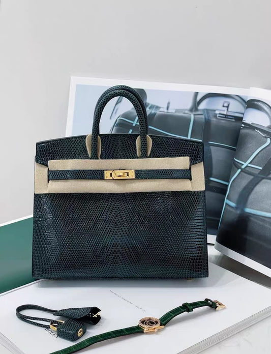 Hermes Birkin 20 Lizard Lisse in Vert Cypress Gold Hardware