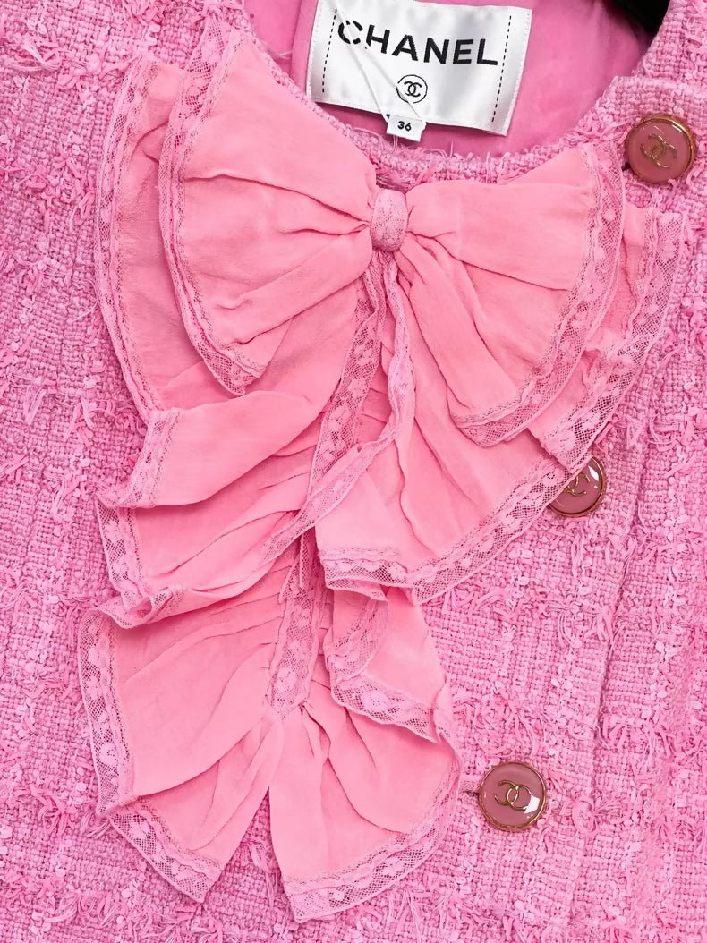 Chanel 23C pink tweed dress/jacket