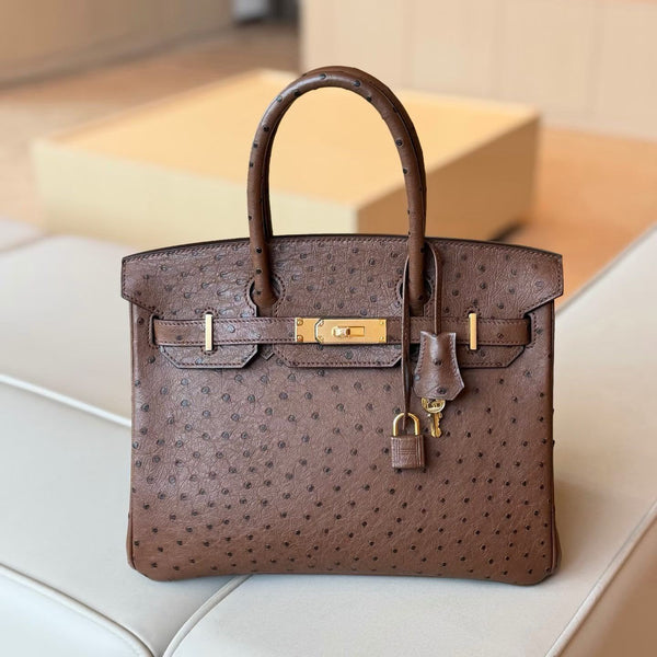 Hermès Birkin 30 Chocolate Ostrich Leather Gold Hardware - Wararni