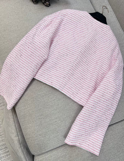 Chanel 24C pink and white striped glitter jacket