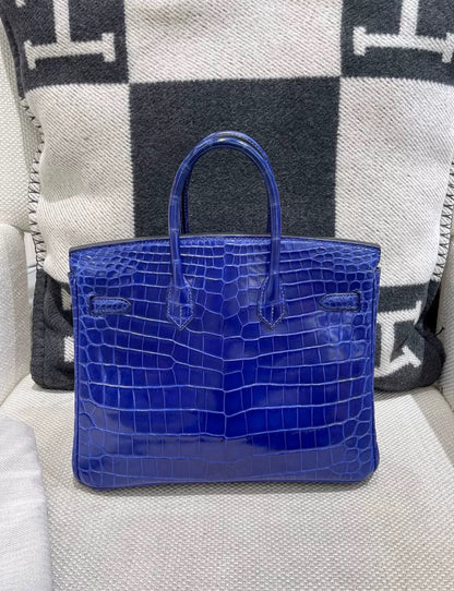 Hermes birkin 25 blue electric shiny Niloticus crocodile leather palladium hardware