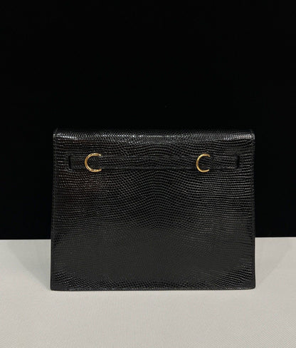 Hermès Kelly dans black shiny lizard leather gold hardware