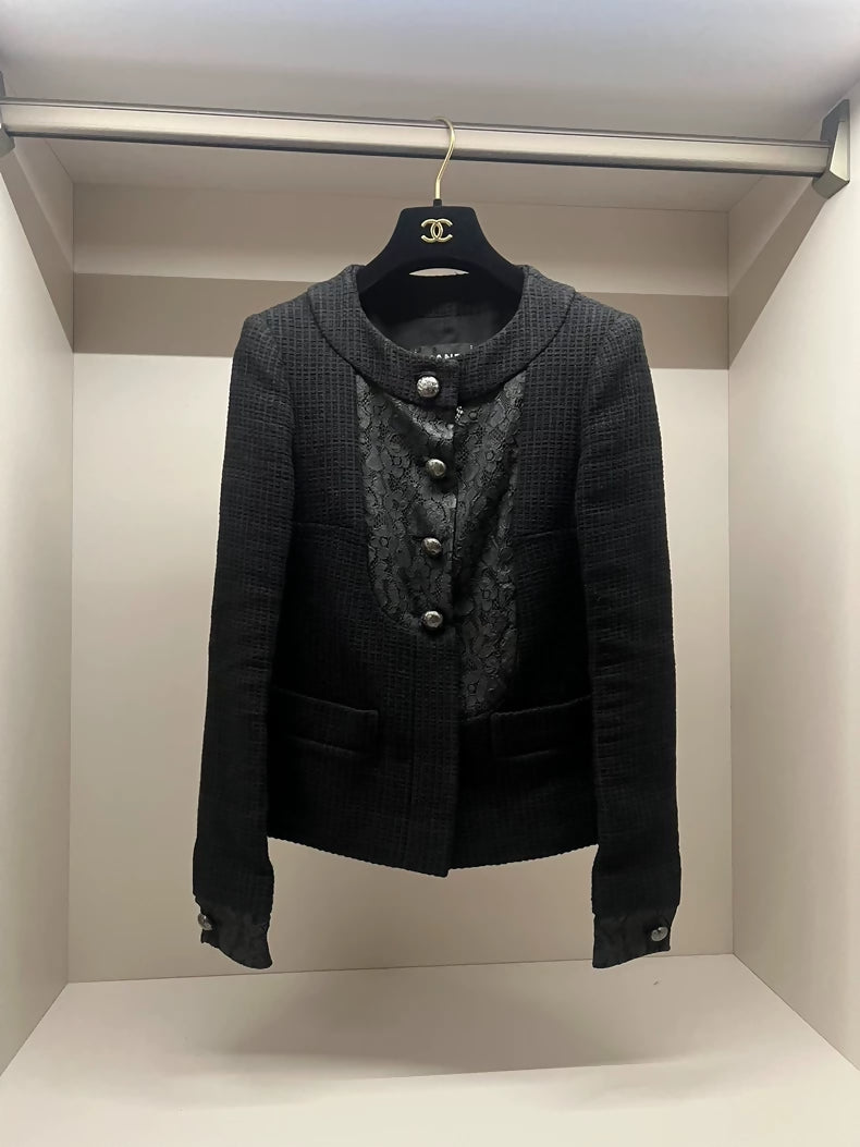 Chanel black lace and tweed jacket