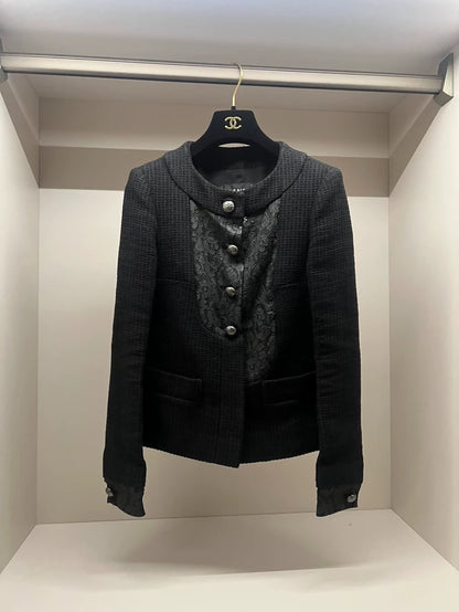Chanel black lace and tweed jacket