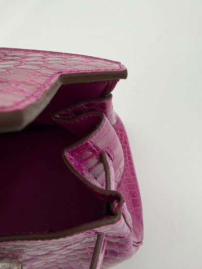 Hermès JPG Shoulder Birkin 42 in Shiny Rose Scheherazade Porosus Crocodile with Palladium Hardware