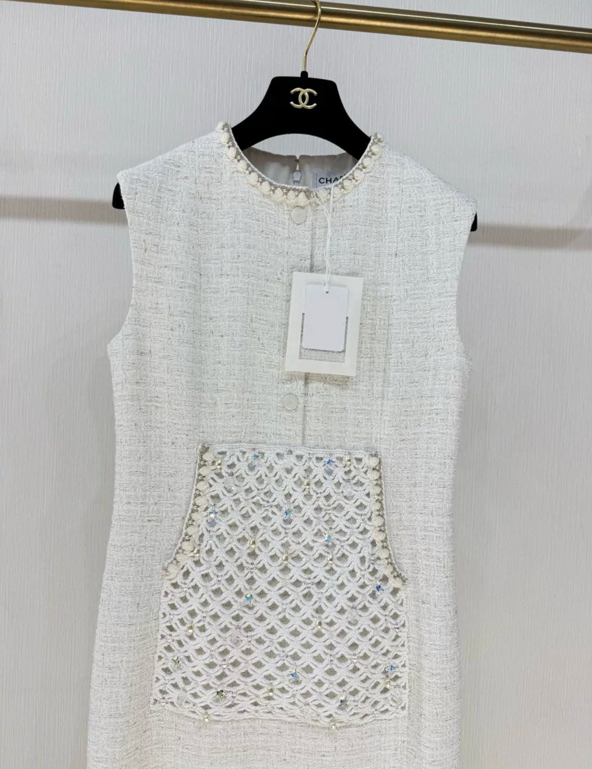 chanel tweed dress white M / Cream Care Instructions Chanel 25C White tweed dress