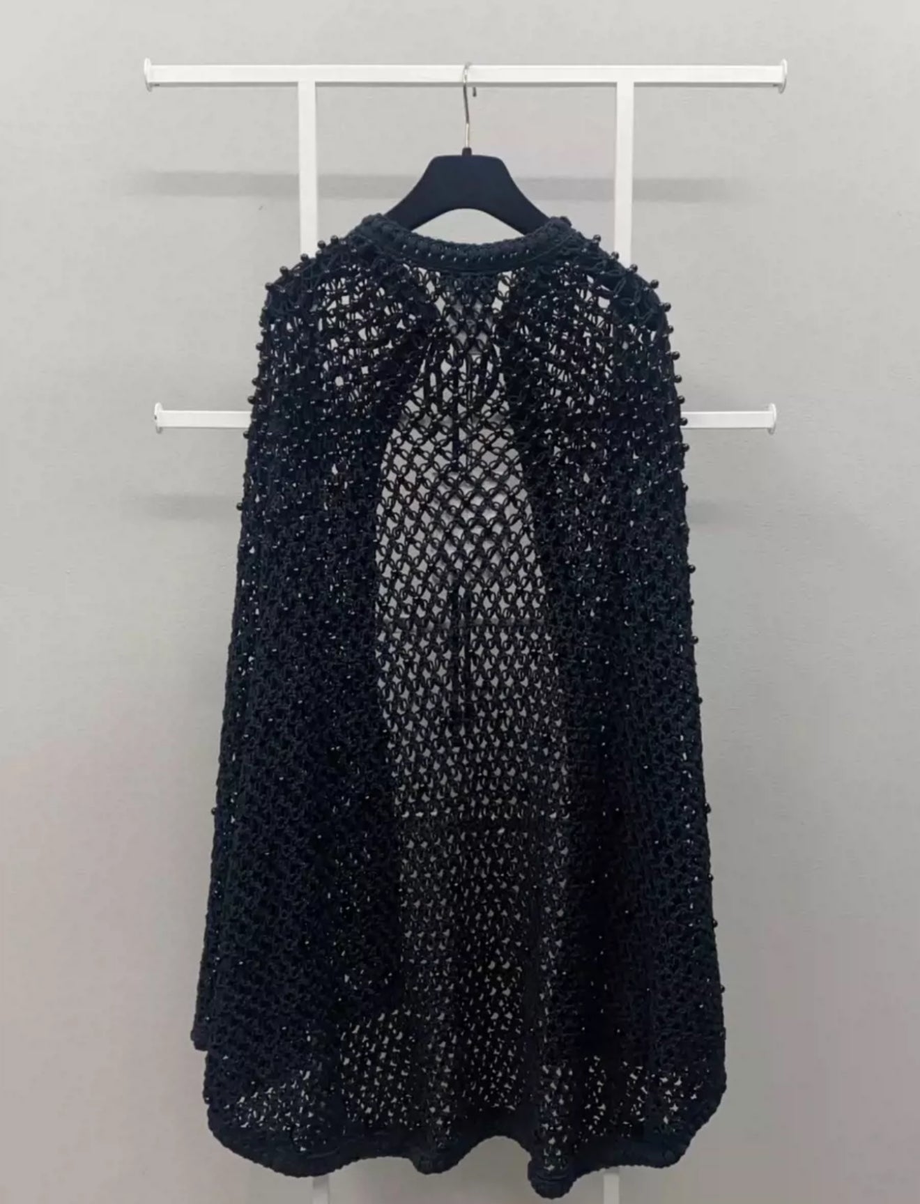 Chanel 22C Pearled Silk & Cotton Black Cape