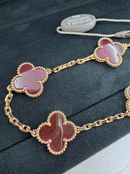Van Cleef & Arpels Vintage Alhambra 5-Motif Bracelet Translucent Pink Enamel with Rose Gold / Yellow Gold Hardware 2026