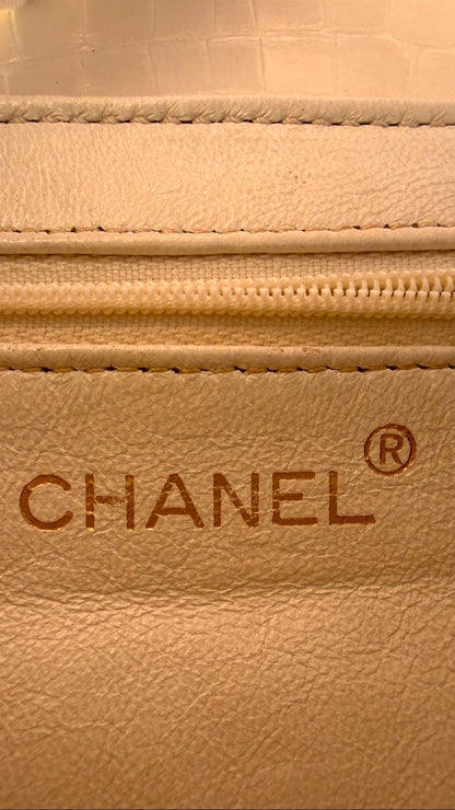 Chanel Vintage White Alligator Medium Kelly Black Hardware— Ultra-Rare House Exotic