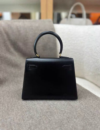 Vintage Hermès Kelly Sellier 20 Black Box Gold Hardware