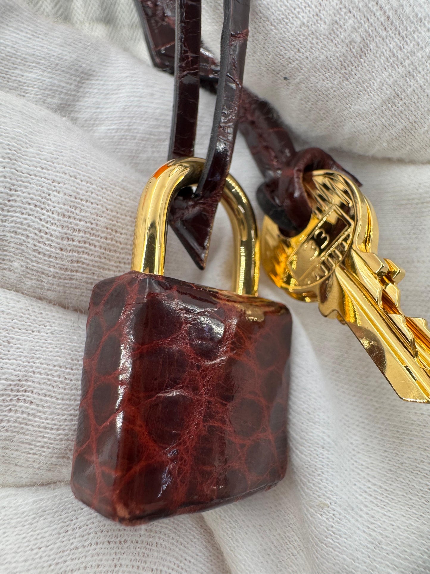 Hermes Birkin 25 Red Bordeaux shiny crocodile leather gold hardware